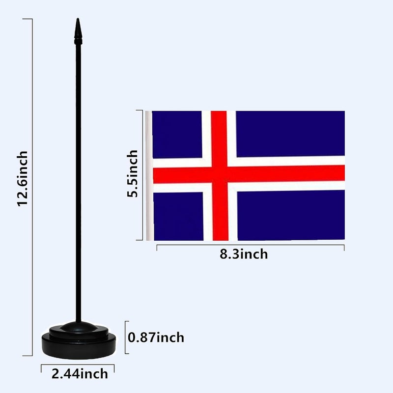 tibijoy Iceland Flags Icelanders Small Mini Desk Flags Set Small Mini Icelandic Flags Table Flag with 13" Black Pole, Black Base and Spear Top, Miniature Iceland Deluxe Desktop Flag, Home Decoration, Office Decoration, Festival Celebrations(12 Pack ) - Image 3